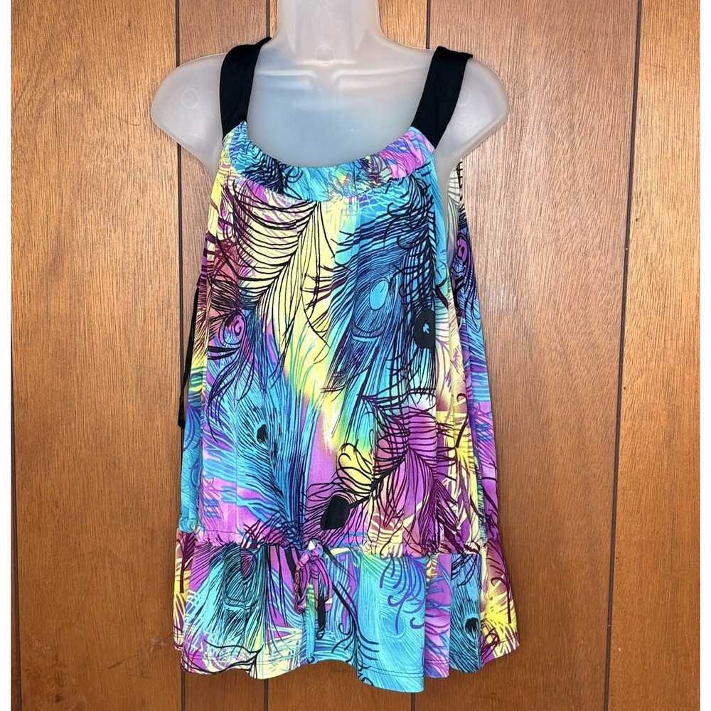 AGB Tank Top Women's XL Multicolor Feather Print Boho Festival Y2K Fairy‎ Artsy